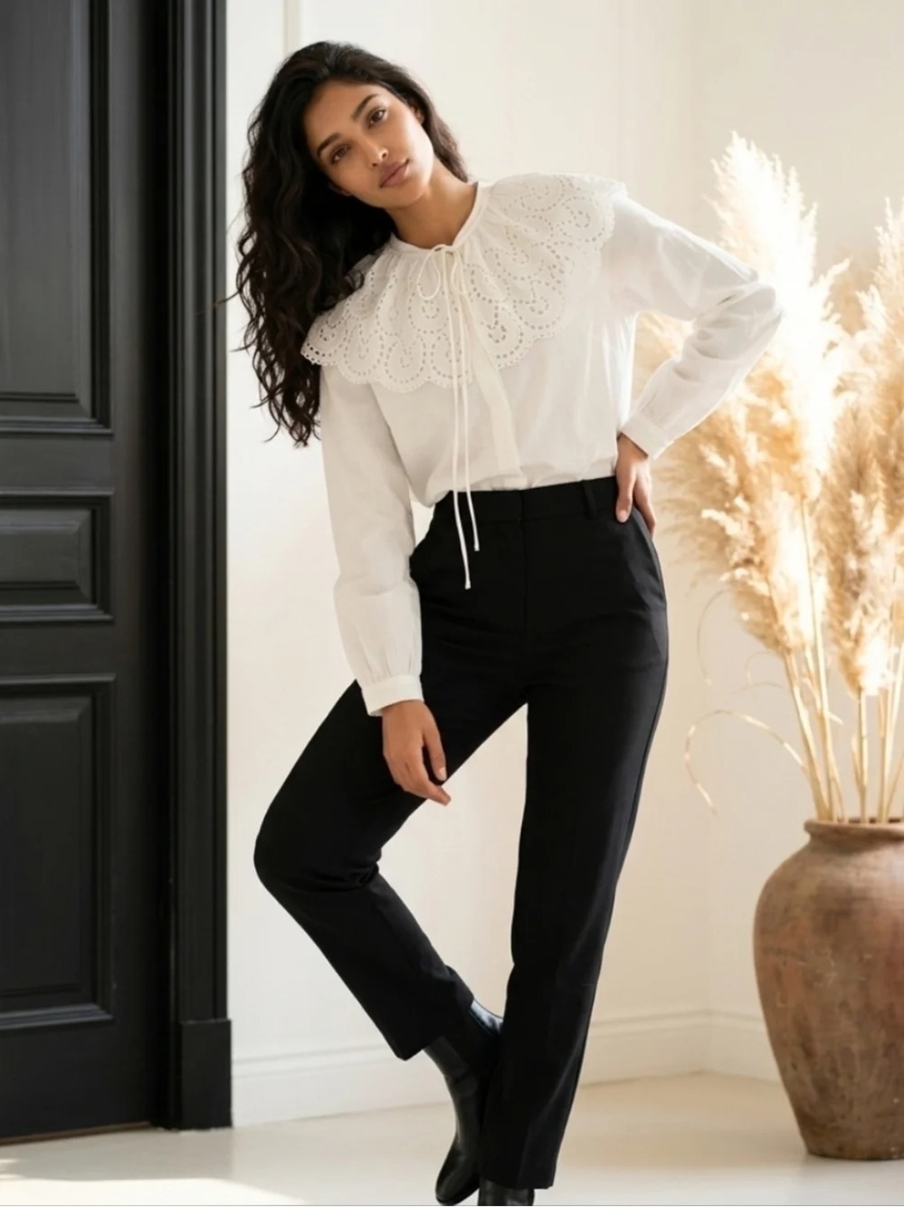 Rebecca Taylor Eyelet Cape Collar Blouse in White Cotton